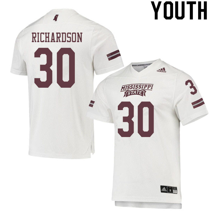 Youth #30 Decamerion Richardson Mississippi State Bulldogs College Football Jerseys Sale-White